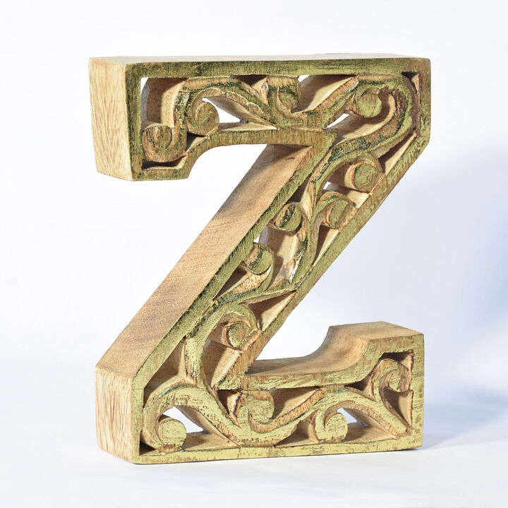 Vintage Natural Gold Handmade Eco-Friendly "Z" Alphabet Letter Block For Wall Mount & Table Top Décor