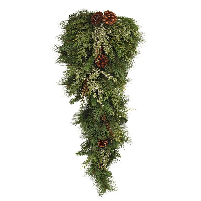 Winter Greenery Wall Swag – Mixed Pine, Juniper & Pinecone Accent for Seasonal Entryways or Fireplace Mantels