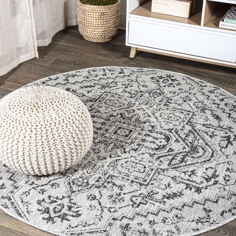 Estrella Bohemian Medallion Textured Weave Round Indoor/Outdoor Area Rug