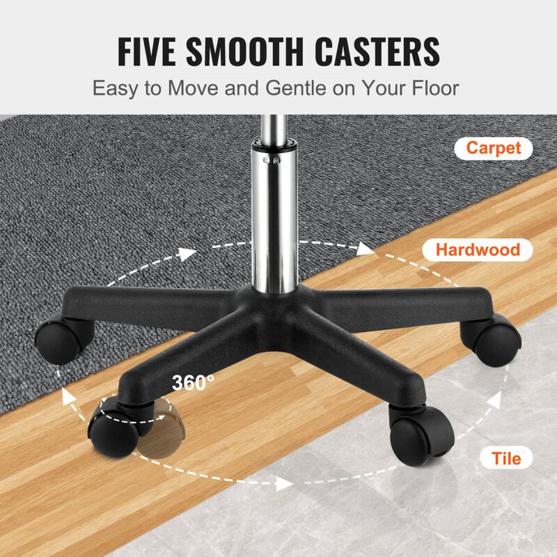 Adjustable Rolling Stool with Thick Padded Seat, Swivel Chair for Medical, Massage & Home-Black image number 4