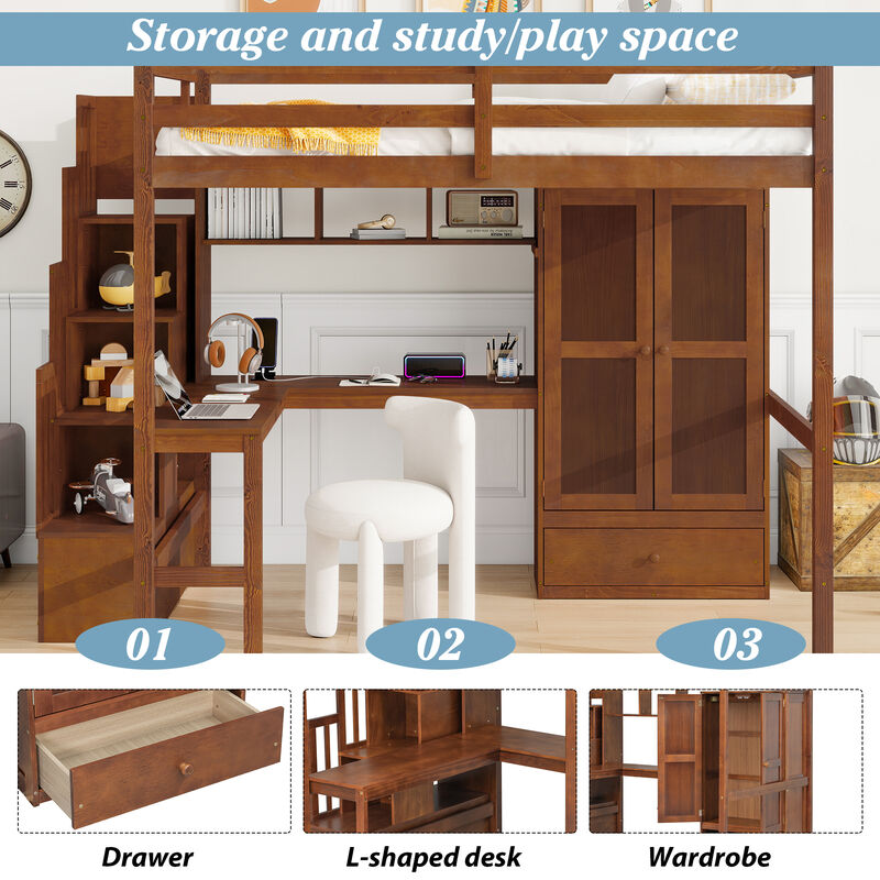Whisen Full-Size Multifunctional Loft Bed with Integrated Workstation, Ample Storage, and Built-In Staircase image number 4