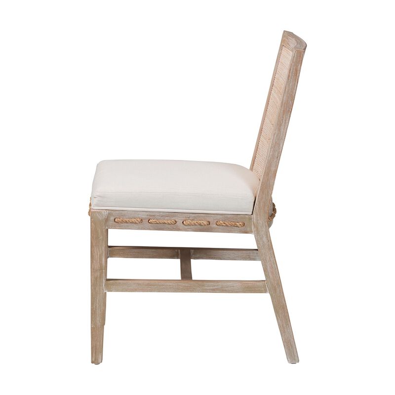 bali & pari Ashford Whitewash Rattan Dining Chair - Mahogany Wood Frame with Handwoven Wicker Backrest and Braided Rope Inserts for Coastal Dining Room image number 2