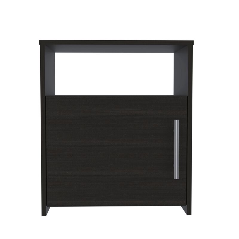 Nordico Nightstand, One Shelf, Single Door Cabinet, Metal Handle -Black