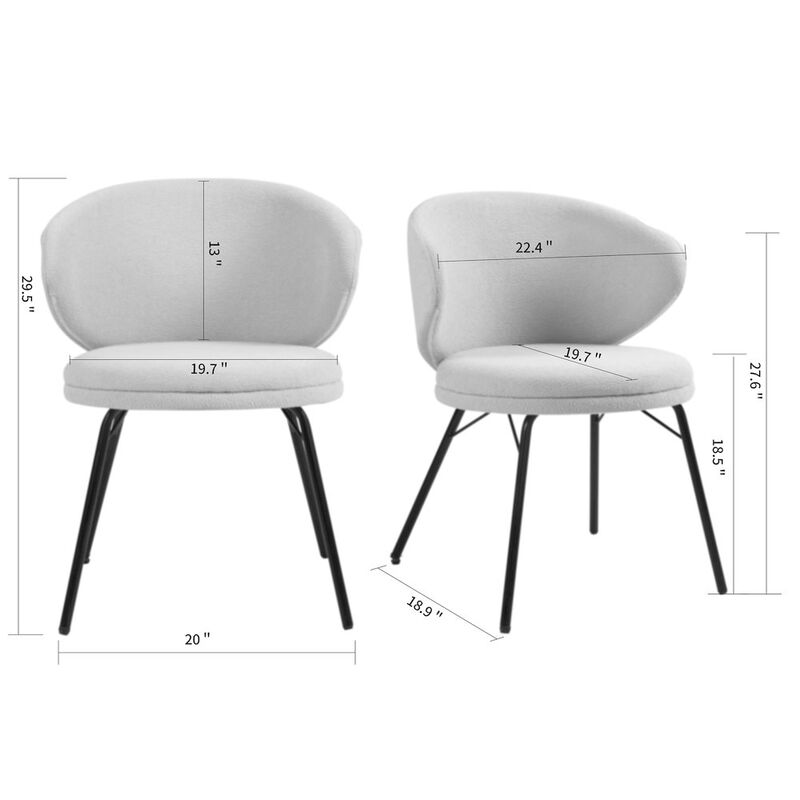 Glamour Home Set of 2 Barclay White Fabric Dining Chair with Black Iron Legs