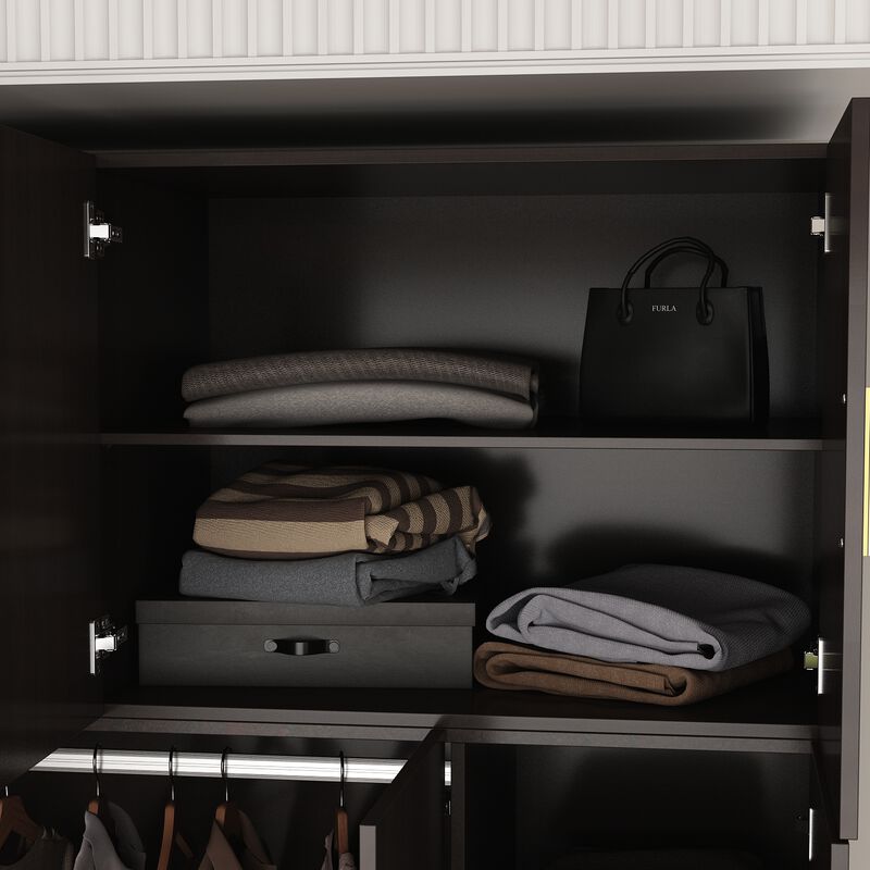 FUFU&GAGA Elegant Wardrobe with Mirror, Adjustable Shelves, and Spacious Drawers (63" W x 19.7" D x 94.5" H),Dark Brown image number 5