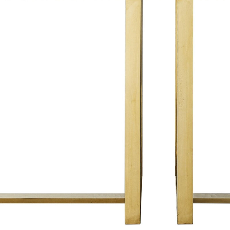 HomeRoots 47" White Wood and Gold Stainless Steel Sled Console Table With Two Drawers image number 3