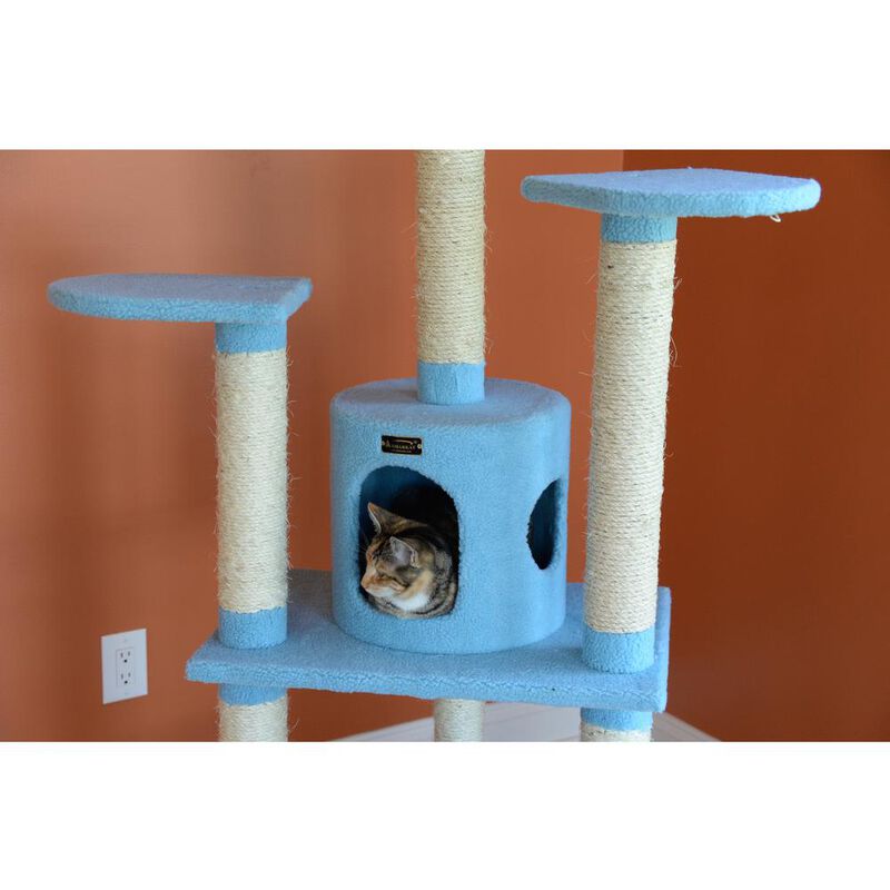 Armarkat 65-Inch Classic Real Wood Cat Tree In Sky Blue, Five Levels