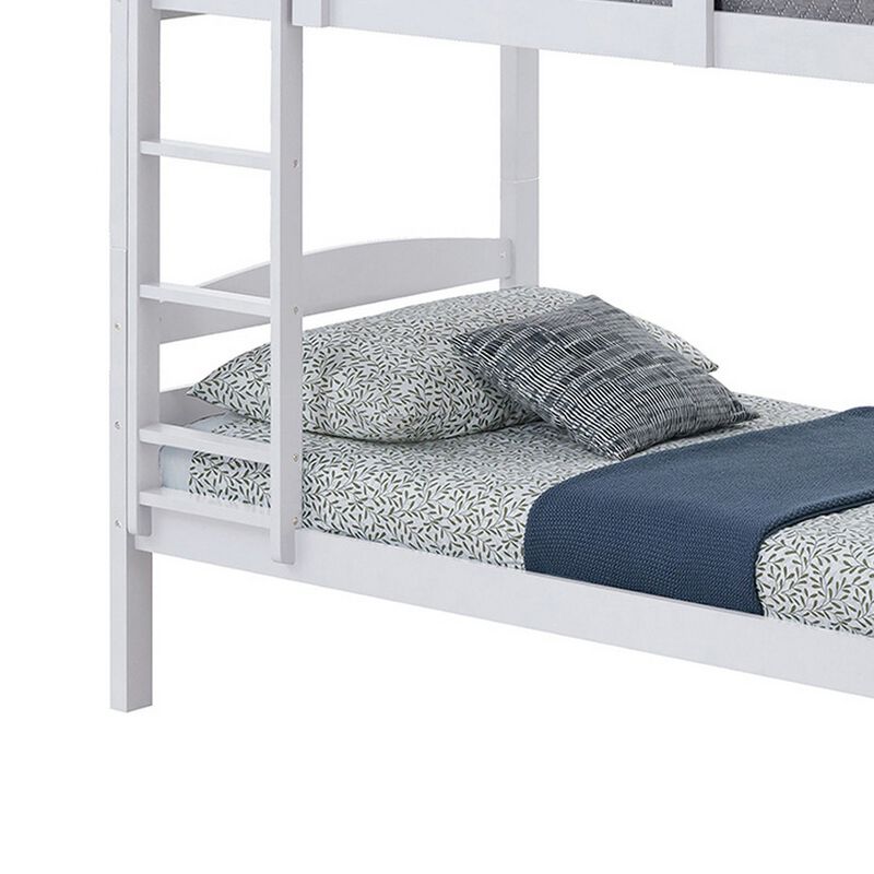 Sifa Twin Bunk Bed, Convenient Ladder, Arch Slat Design, White Solid Wood