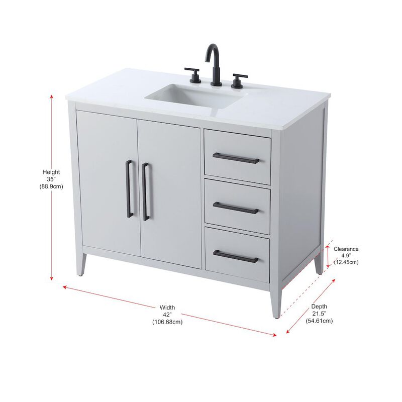 Elegant Kitchen and Bath 42 Inch Single Bathroom Vanity In Grey