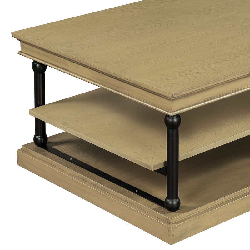 Bard Coffee Table, Veneer, 2 Tier Shelves, Metal Legs image number 4