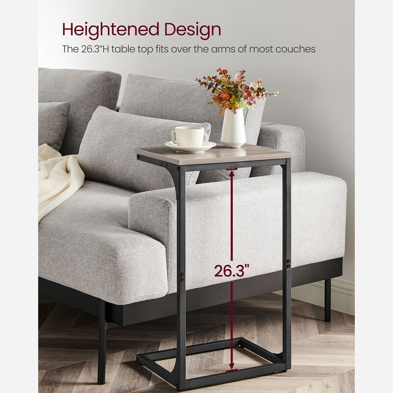 C-Shaped End Table with Metal Frame &ndash; Slim Sofa Side Table for Living Room, Bedroom, or Small Spaces