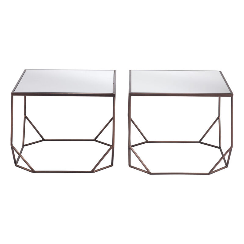 HomeRoots Set of Two Silver and Bronze Mirrored Glass and Steel Square Abstract Bunching Coffee Tables image number 0