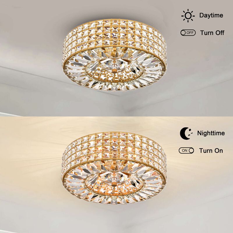 Carlota Glossy Brass 4-light Crystal and Prism Round Flush Mount image number 3