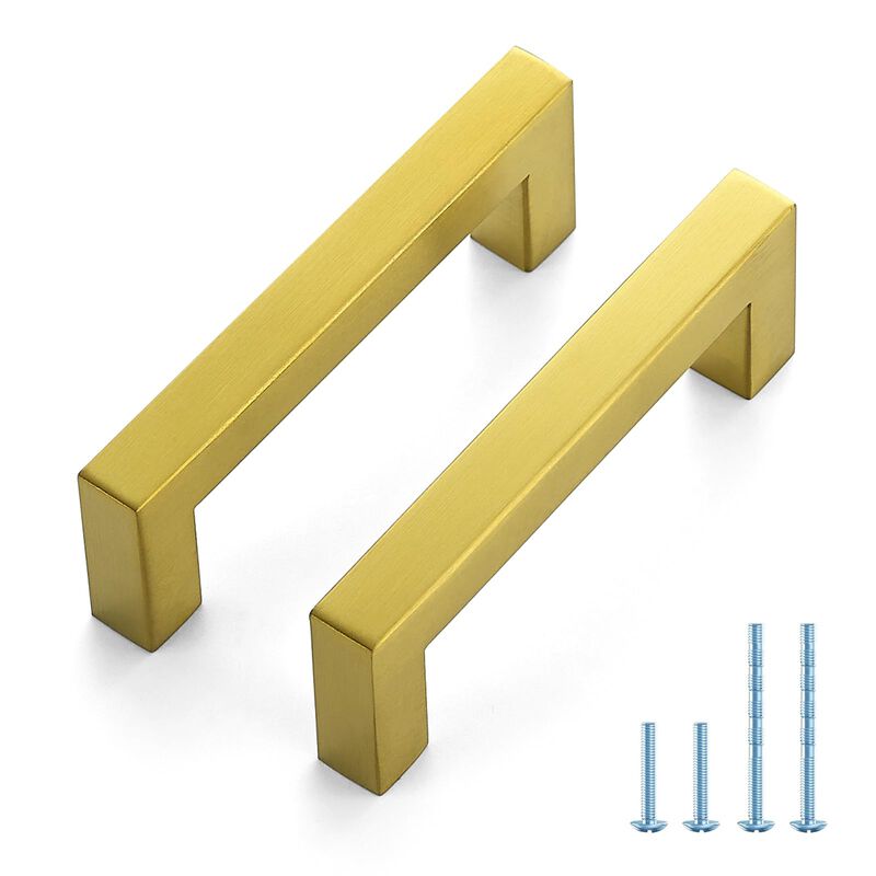 JOY DECOR 10 Pack Cabinet Handles, Gold Cabinet Pulls, 3-1/2 Inch Kitchen Handles Square Drawer Pulls Stainless Steel Drawer Har
