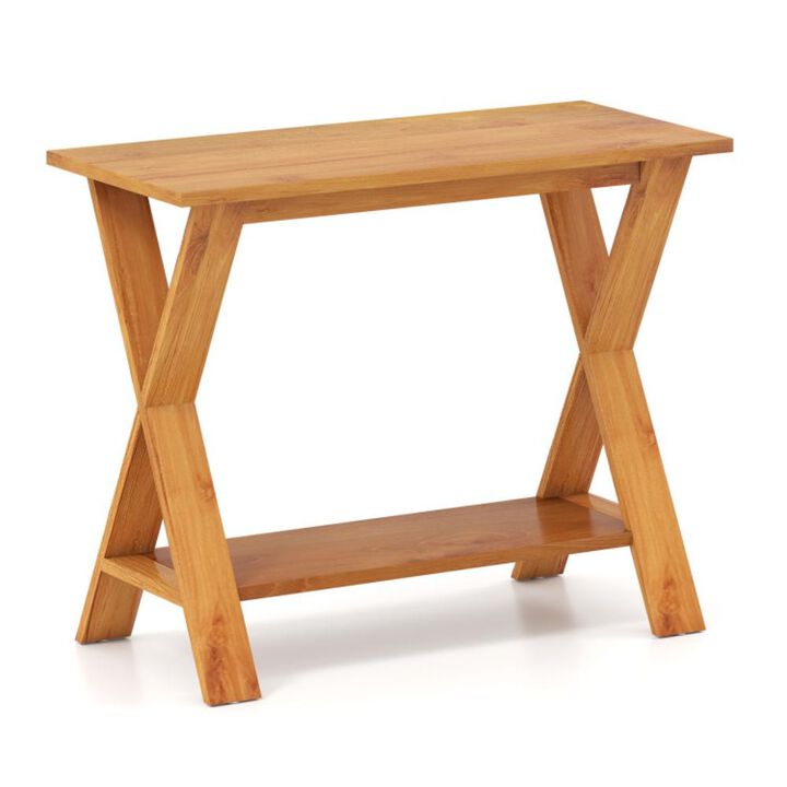 Hivvago 35 Inch Solid Teak Wood Console Table with Storage Shelf