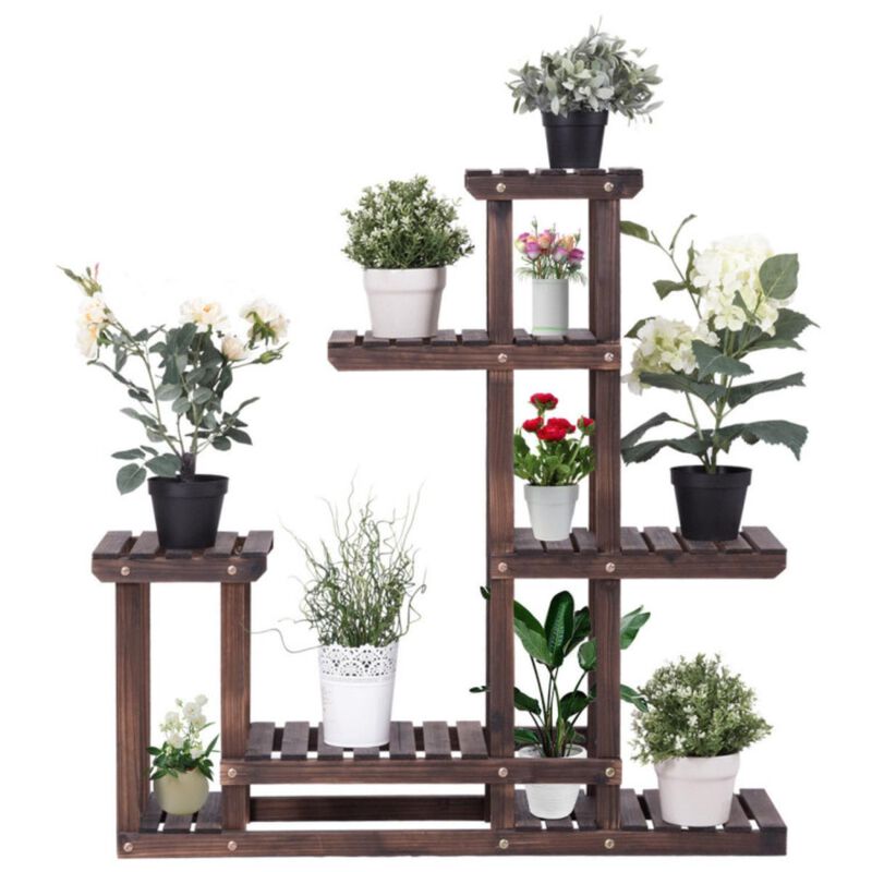 Hivvago 6-Tier Garden Wooden Plant Flower Stand Shelf for Multiple Plants Indoor or Outdoor
