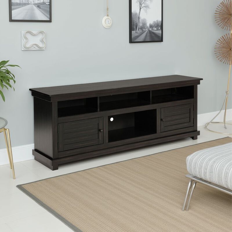 Ayne TV Stand Media Cabinet, 2 Doors and 4 Shelves, Black Wood 70 Inch - Benzara
