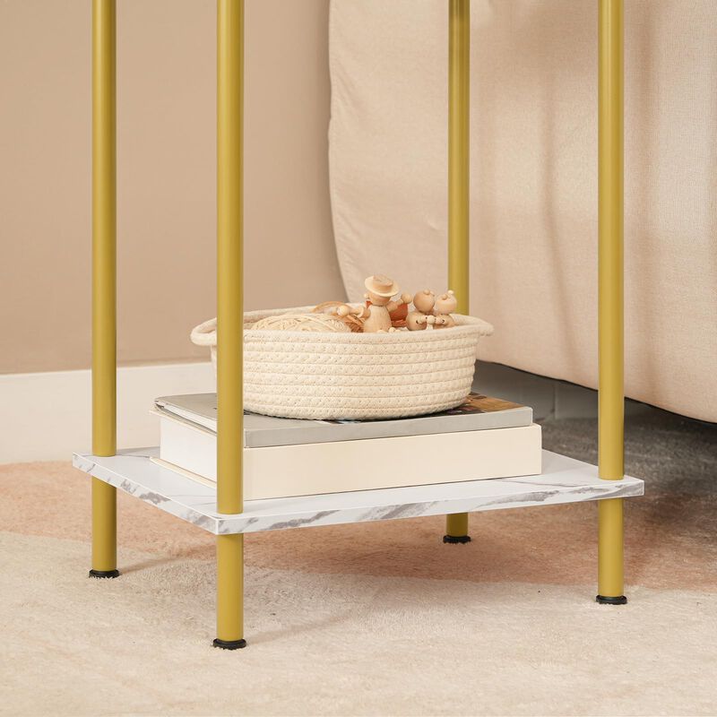 HOOBRO Side Table with Charging Station, End Table with USB Ports and Outlet, Nightstand with 2-Layer Storage Shelves for Small