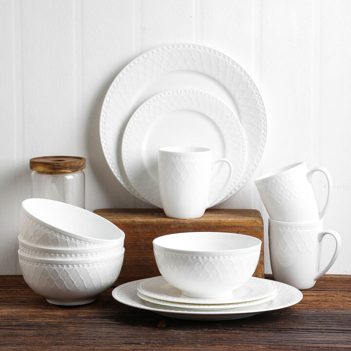 Stone Lain Alexandria Bone China 32 Piece Dinnerware Set, White