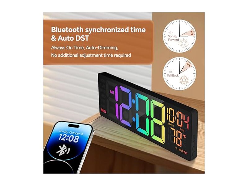 RGB LED Digital Color Display Night Wall Clock 16 Inch Glow In Dark image number 3