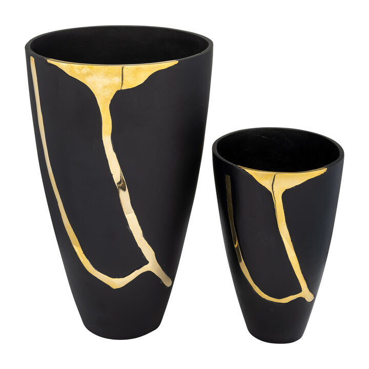 S/2 Metal Cracked Design Vases
