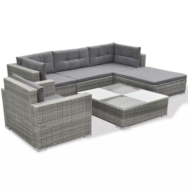 vidaXL 6 Piece Garden Lounge Set with Cushions Poly Rattan Gray