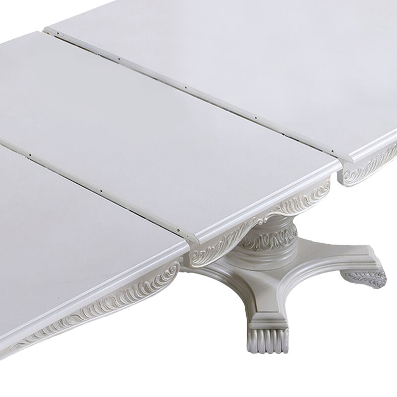 Zenie Dining Table, Extension Leaf, 77-95 Inch, Classic White Solid Wood image number 4