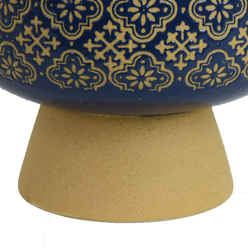 Hea Decorative Planter, Blue Gold Moroccan Pattern Footed Bowl, 9 Inch image number 6