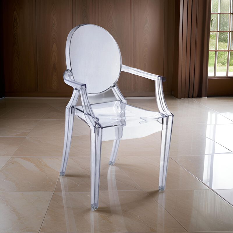 Nili Set of 4 Dining Armchairs, Oval Shape Back, Molded Seat, Clear Finish - Benzara image number 5