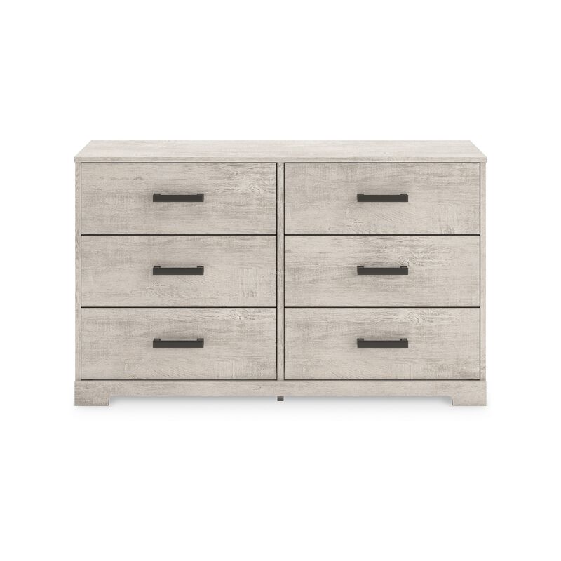 Shawn Wide Dresser, 6 Drawers, Black Handles, Light Gray Wood, 59 Inch - Benzara