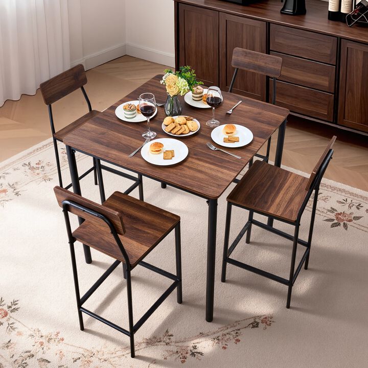 5-Piece Bar Table and Chair Set with Square Pub Table