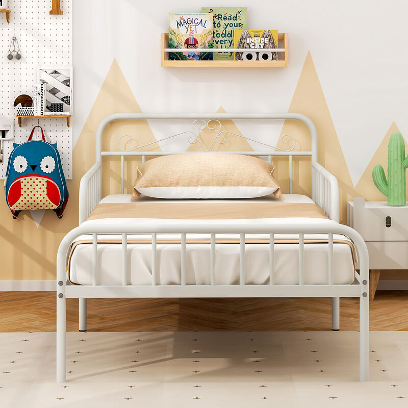 Bed Frame with Headboard and Safety Side Guardrails