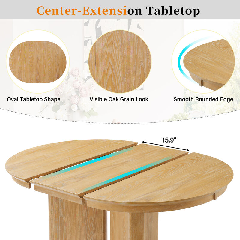 Merax Extendable Oval Dining Table with Pedestal Base & 220lbs Capacity &ndash; Oak Grain Finish image number 5