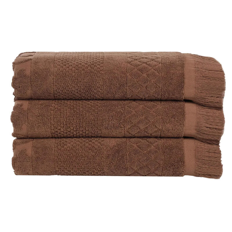 Absorbent Cotton Bath Towel Set of 3 with Geometric Jacquard Design image number 0