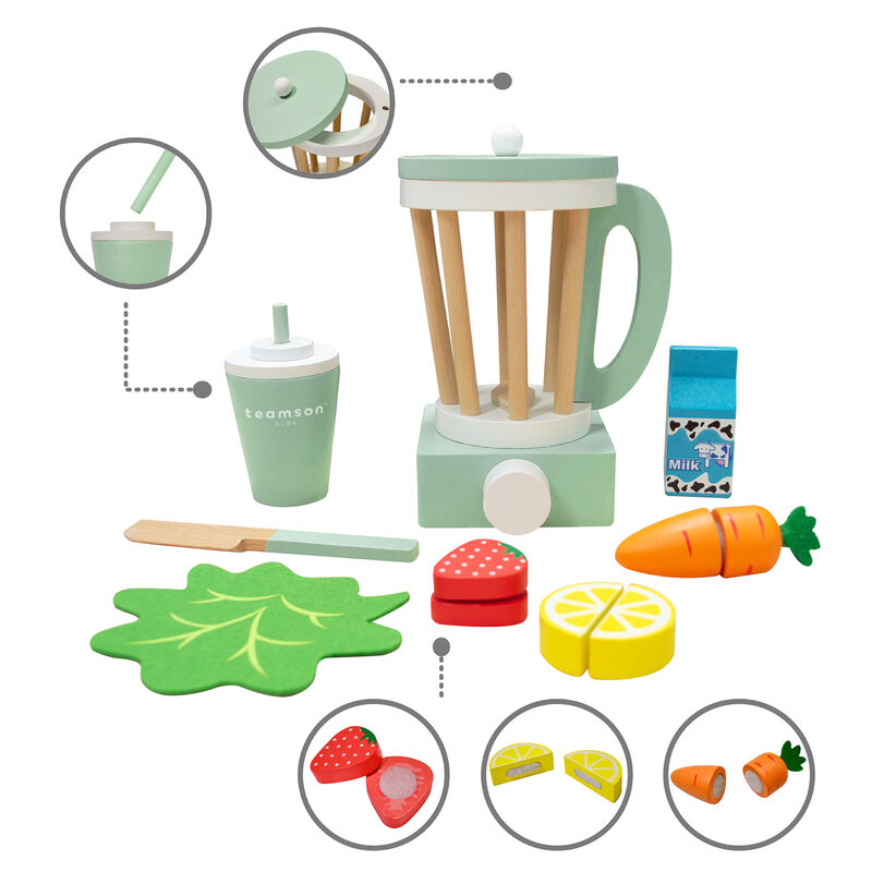 Teamson Kids 10-Piece Wooden Toy Toaster and Pretend Play Food Set, Green Set with Pretend Bread, Knife and Plate for Interactive Play, Little Chef Frankfurt image number 2