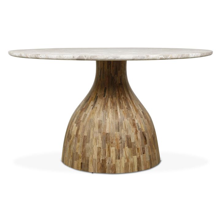 World Interiors Fargo 54 Dining Table in Capri Beige Marble with Mango Wood Base