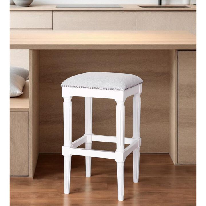 Hivvago 31 Inch Light Gray and White Solid Wood Backless Bar Height Bar Chair