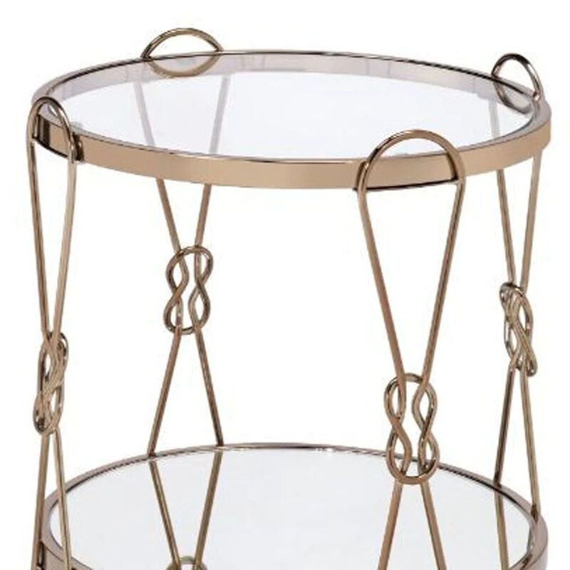 Homezia 23" Gold Mirrored And Metal Round End Table With Shelf