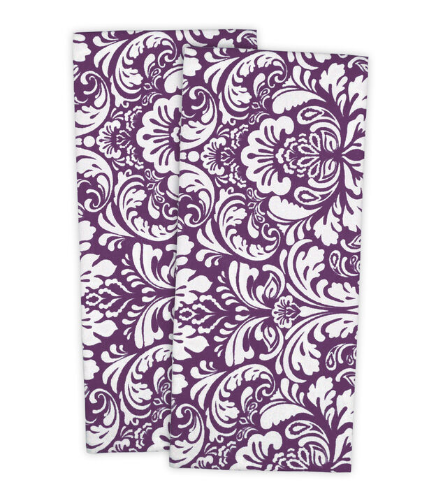 Set of 2 Purple Damask-Style Multi-Purpose Dish Towels 18' x 28"