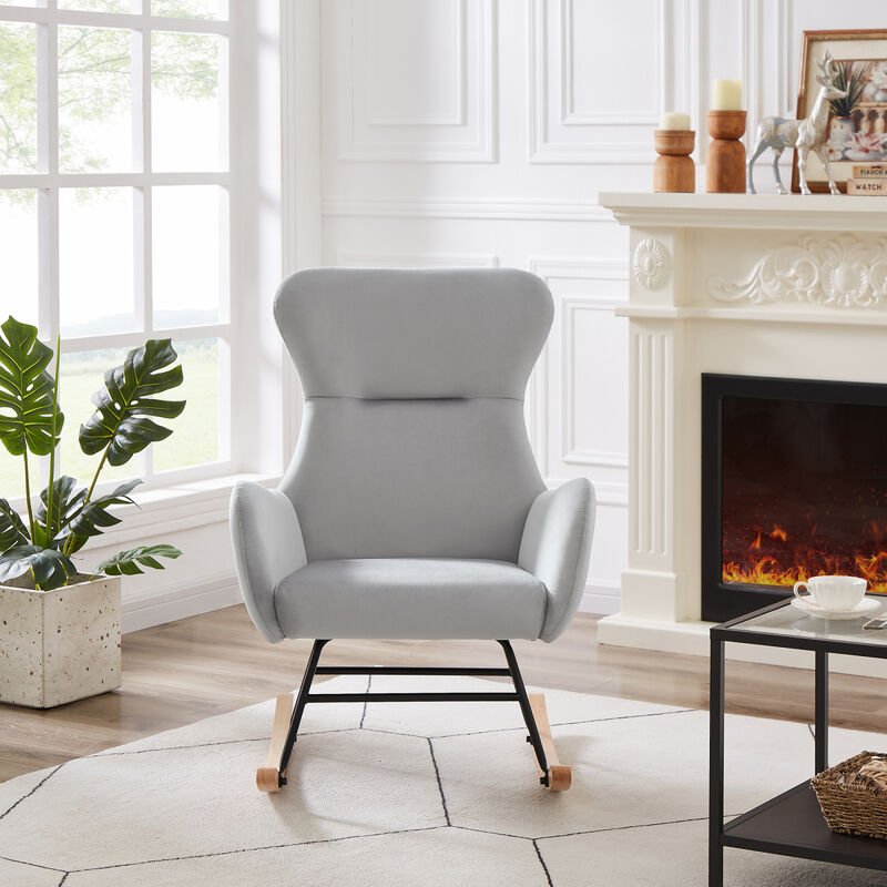 gray velvet rocking chair