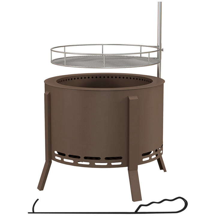 Outsunny 2-in-1 Smokeless Fire Pit, BBQ Grill, 19" Portable Wood Burning Firepit with Cooking Grate and Poker, Low Smoke Camping Bonfire Stove for Backyard Patio Picnic, Steel, Bronze