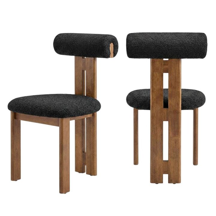 Boucle Fabric Upholstered Dining Chairs, French Oak Ivory, Set of 2