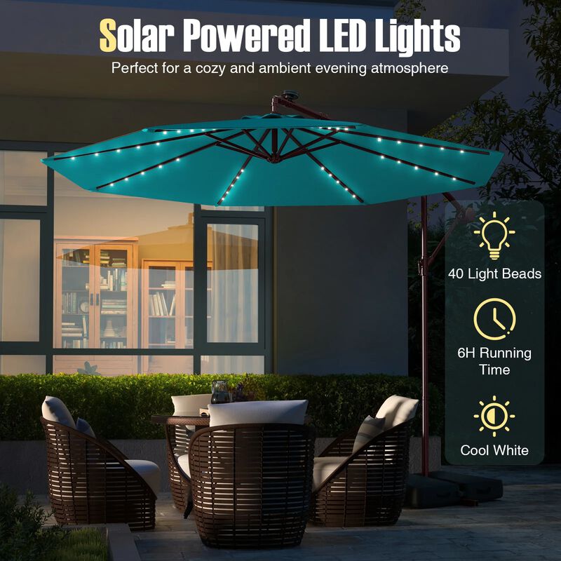 10 Ft Patio Umbrella Offset Cantilever Umbrella with 40 Solar Powered Lights image number 4