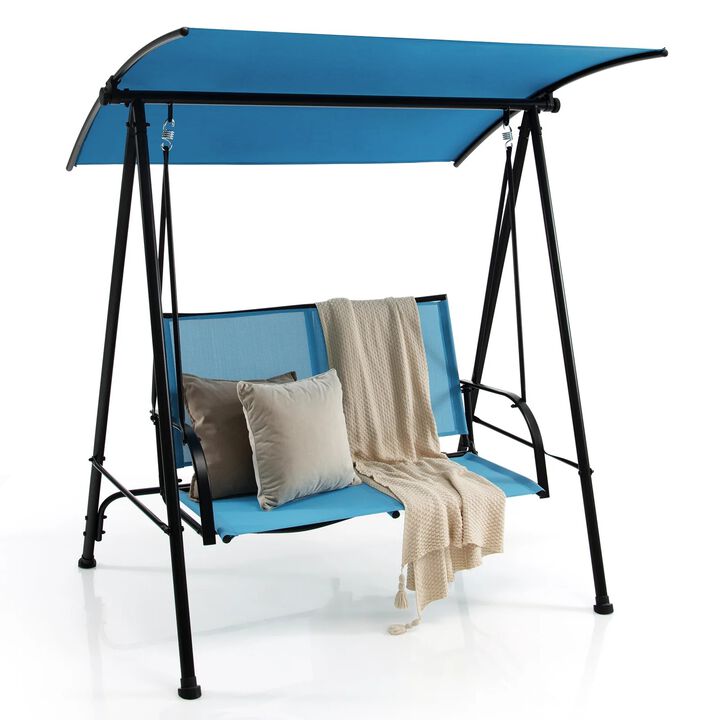 Mondawe 2-Seat Outdoor Canopy Swing with Comfortable Fabric Seat and Heavy-duty Metal Frame