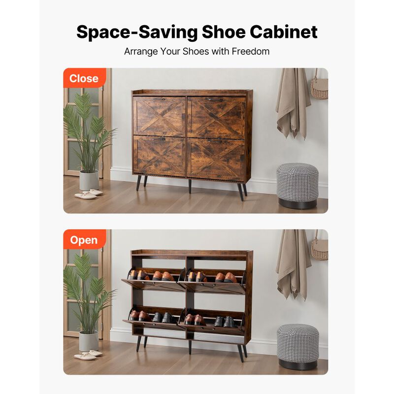4-Drawer Shoe Cabinet with Wood Legs, Farmhouse Storage with Anti-Tip Brown image number 5