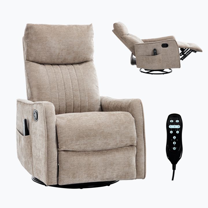 Chenille Manual Recliner Chair with Heat and Massage, Living Room Rocker and Swivel Chair