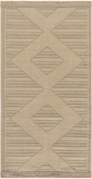 HomeRoots Geometric Flatweave Non Skid Area Rug With Fringe
