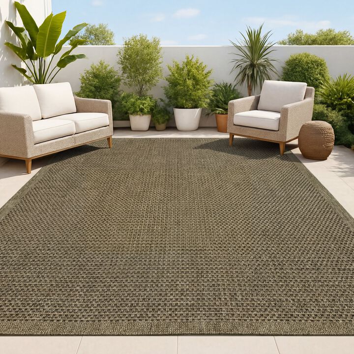 Maxine Smart Jute Contemporary Border Boho Fine Rib Weave Indoor/Outdoor Area Rug
