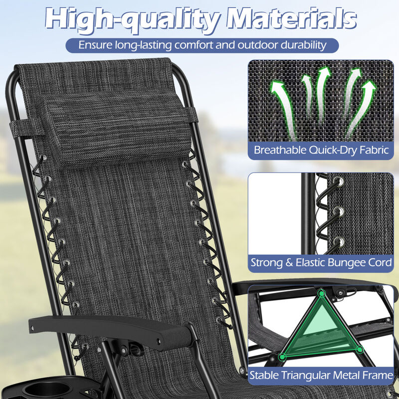 Set of 2 Folding Zero Gravity Chairs with Tray and Backrest image number 5