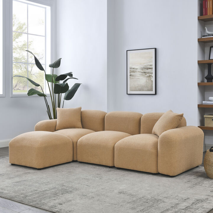 L-Shape Modular Sectional Sofa, DIY Combination, Teddy Fabric, Camel